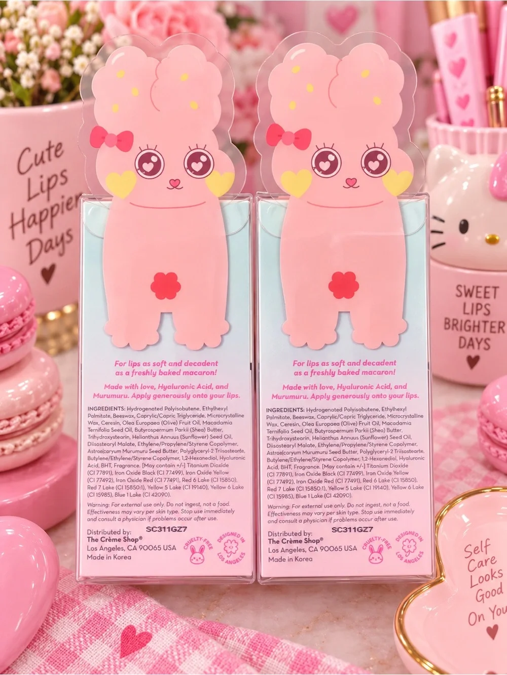 The Crème Shop Pink Cotton Candy Macaron Lip Balm 2-Pack NEW
